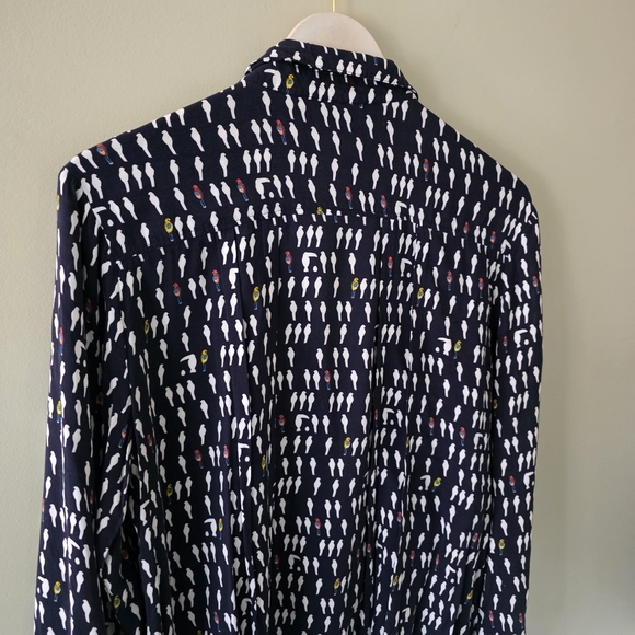 Anthropologie Maeve 10 Eclectic Bohemian Novelty Print Wynwood Bird Button Shirt - Picture 14 of 15
